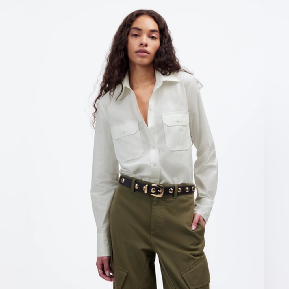 NWT Madewell Utility-Pocket Button-Up Shirt Eyelet White size 00 XS